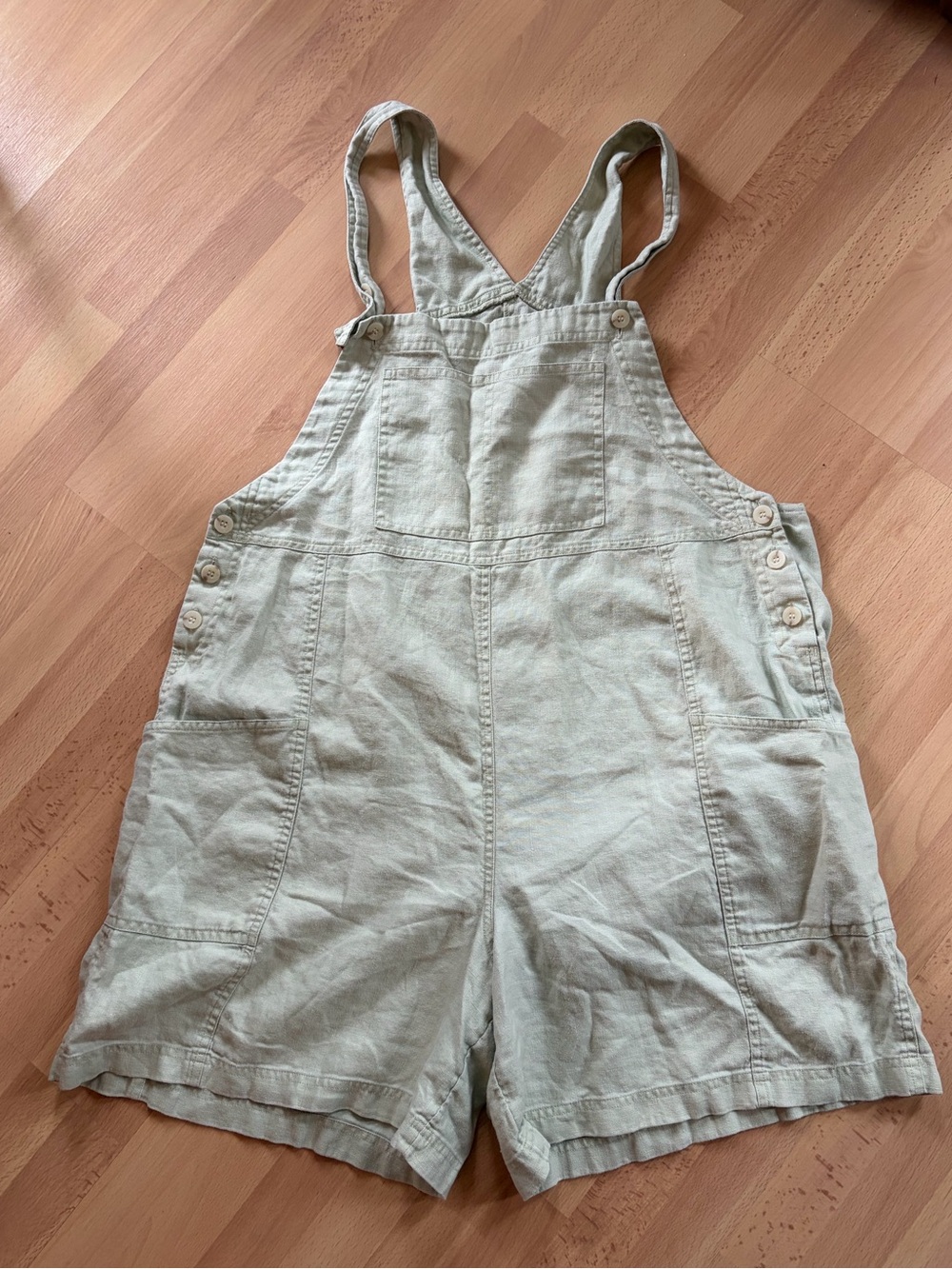 J Jill Flowy Linen Overalls Shorts Sage Green size LP Petite